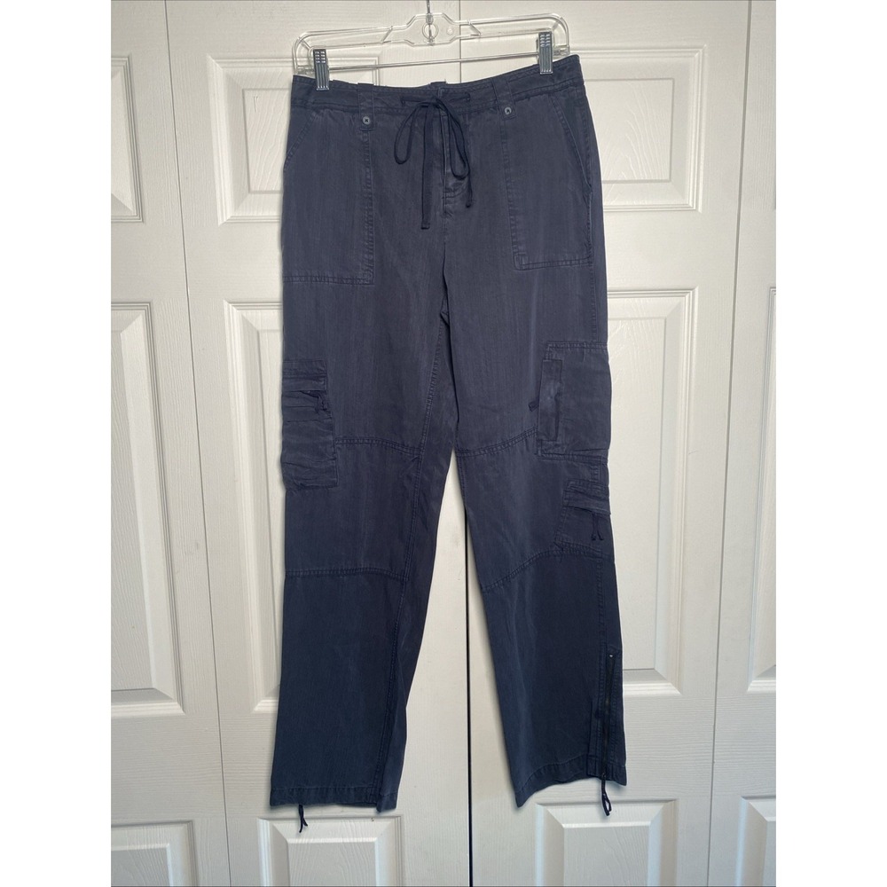 Sundance Cargo Pants Womens Size 2 Navy Blue Utility Tencel Drawstring Y2K Boho - Picture 2 of 6